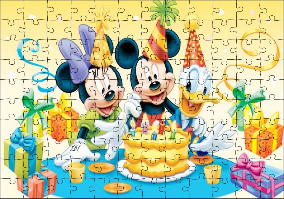 Mickey Mouse Ve Arkadaşları Doğum Günü Puzzle Yapboz MDF Ahşap