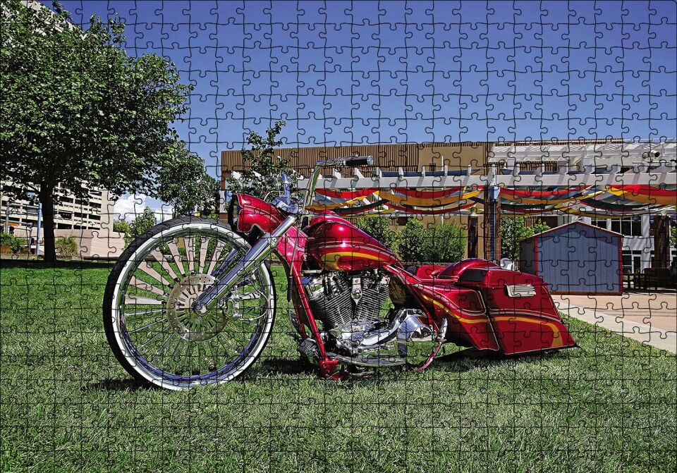 Harley Davidson Road King Görseli Puzzle Yapboz MDF Ahşap 500 Parça 49 cm X 68 cm