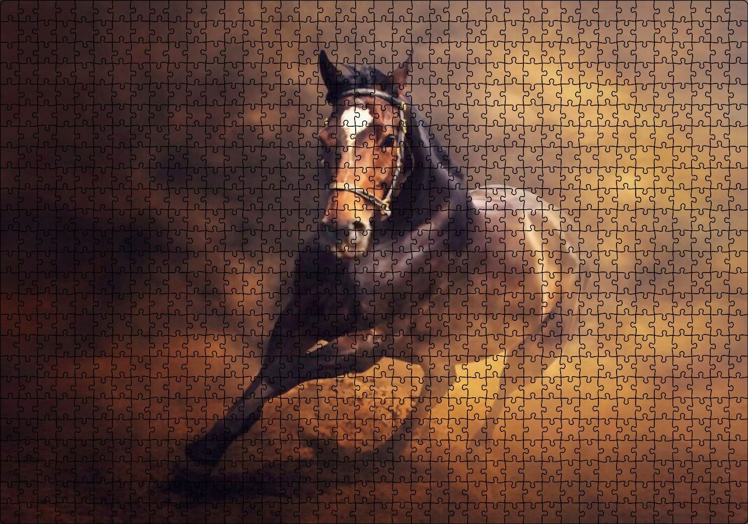 Fırtına İçinde Kahve Rengi At Görseli Puzzle Yapboz MDF Ahşap 1000 Parça 49 cm X 68 cm