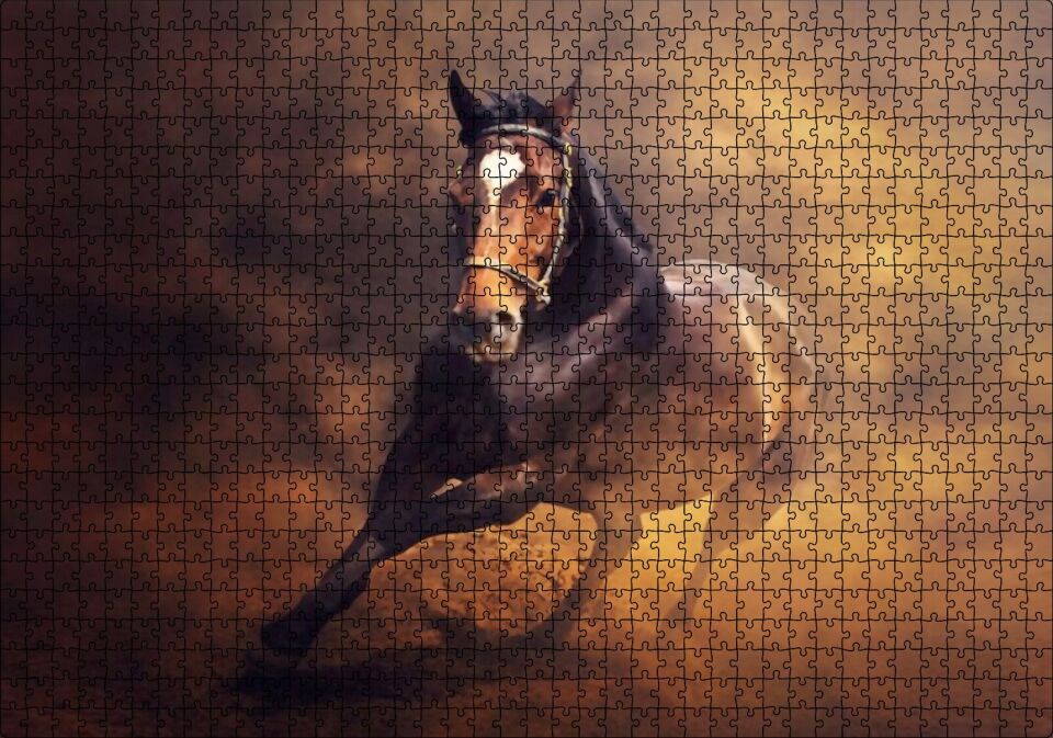 Fırtına İçinde Kahve Rengi At Görseli Puzzle Yapboz MDF Ahşap 1000 Parça 49 cm X 68 cm