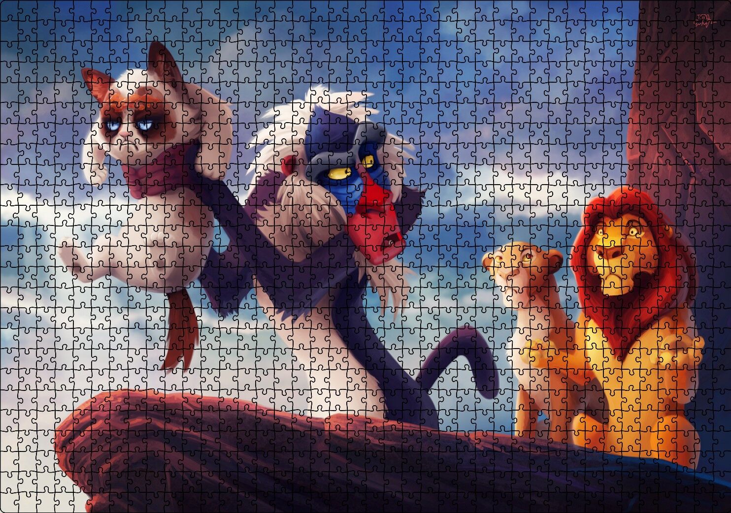 Aslan Kral Huysuz Kedi Komik Animasyon Görseli Puzzle Yapboz MDF Ahşap 1000 Parça 49 cm X 68 cm