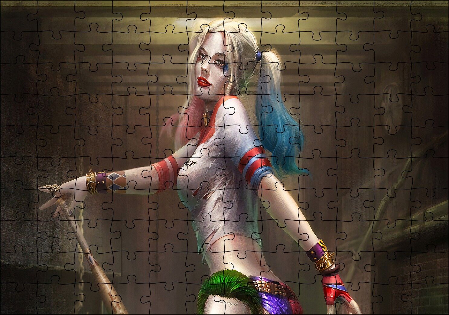 Rengaren Boyalı Harley Quinn Görseli Puzzle Yapboz MDF Ahşap