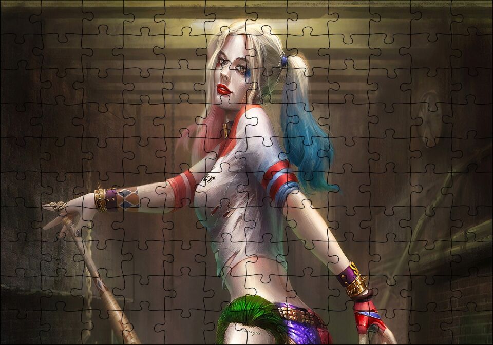 Rengaren Boyalı Harley Quinn Görseli Puzzle Yapboz MDF Ahşap