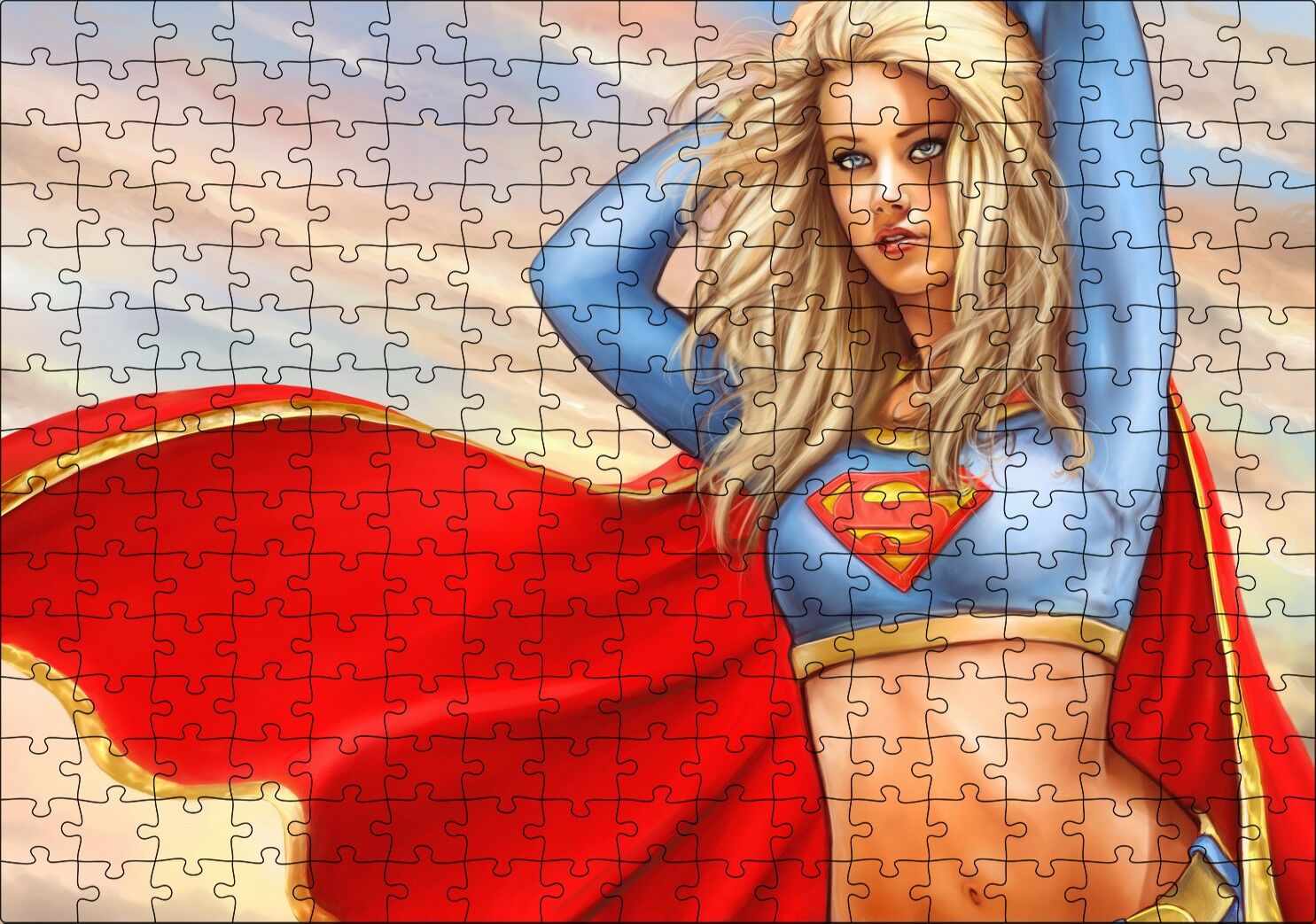 Pelerinli Süper Kız Görseli Puzzle Yapboz MDF Ahşap 255 Parça 34 cm X 49 cm