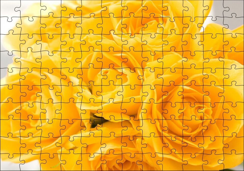 Sarı Gül Destesi Görseli Puzzle Yapboz MDF Ahşap