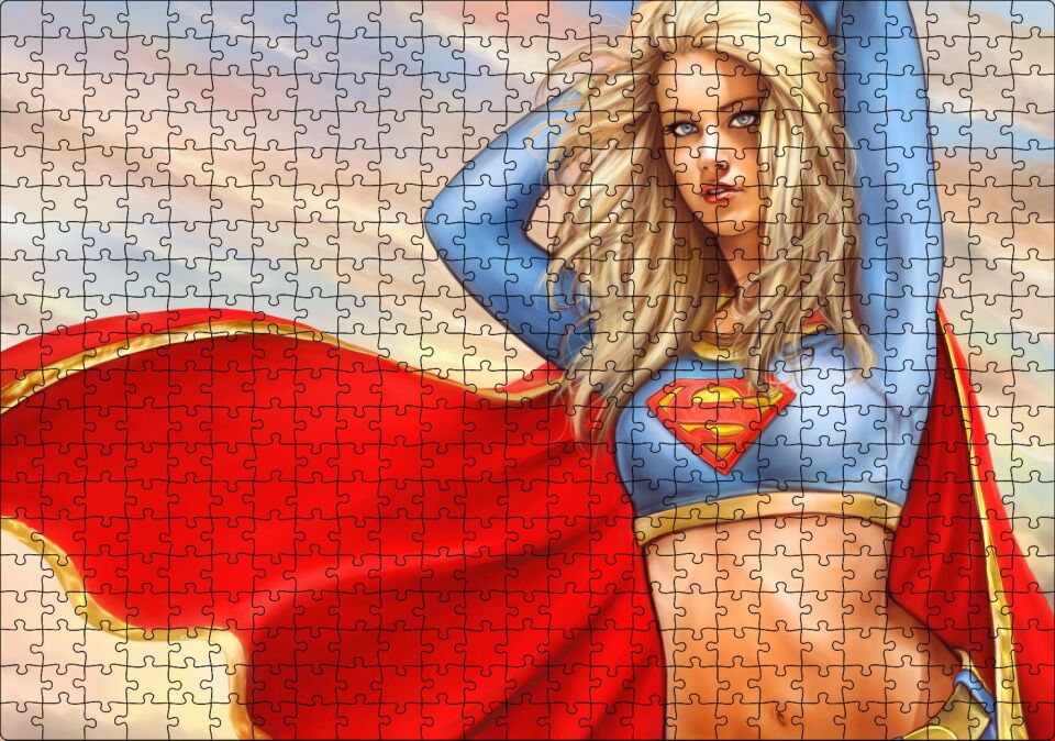 Pelerinli Süper Kız Görseli Puzzle Yapboz MDF Ahşap 500 Parça 49 cm X 68 cm