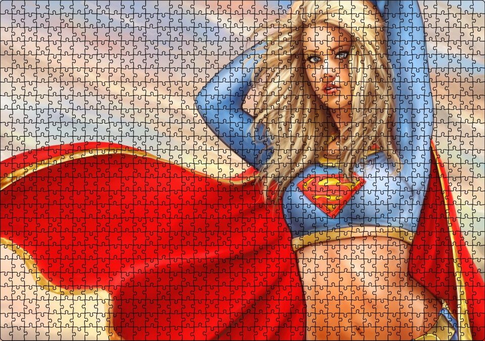 Pelerinli Süper Kız Görseli Puzzle Yapboz MDF Ahşap 1000 Parça 49 cm X 68 cm