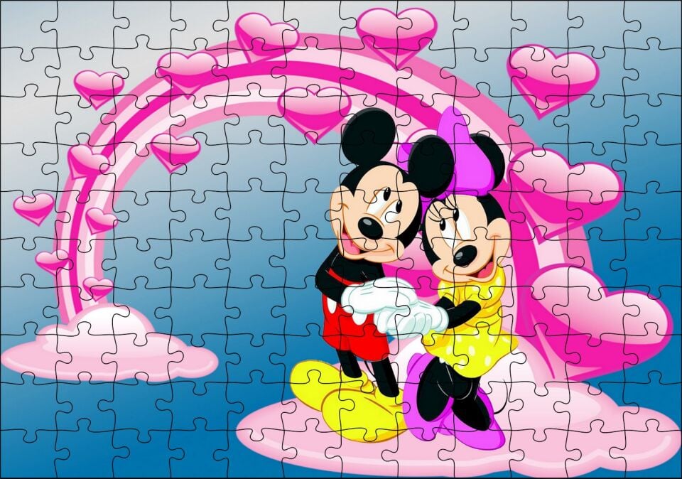 Mickey Ve Minnie Mouse Fotoğraf Aşk Puzzle Yapboz MDF Ahşap