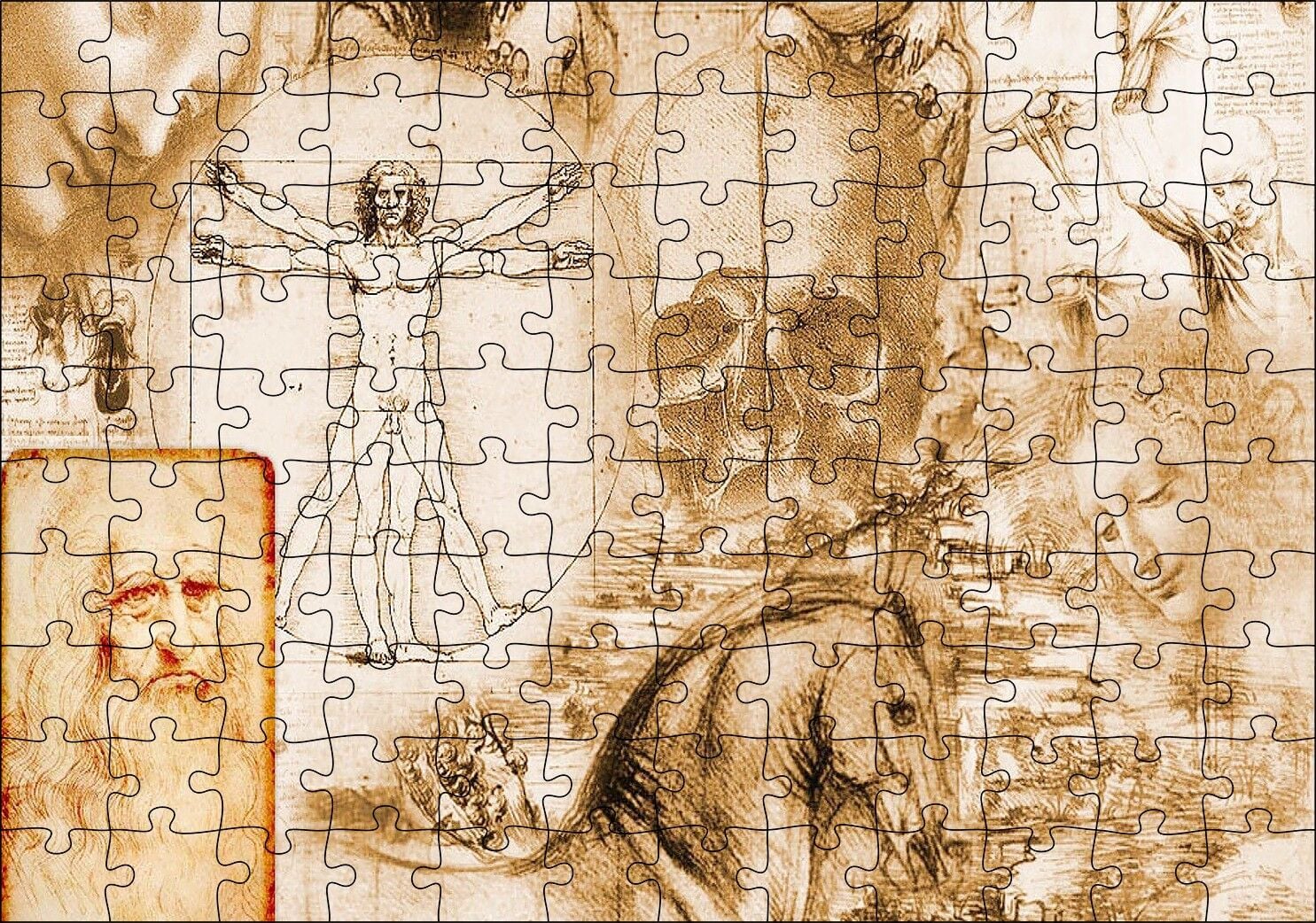 Ahşap Tabblo Leonardo Da Vinci Ve Eserleri Puzzle Yapboz MDF Ahşap 120 Parça 24 cm X 34 cm