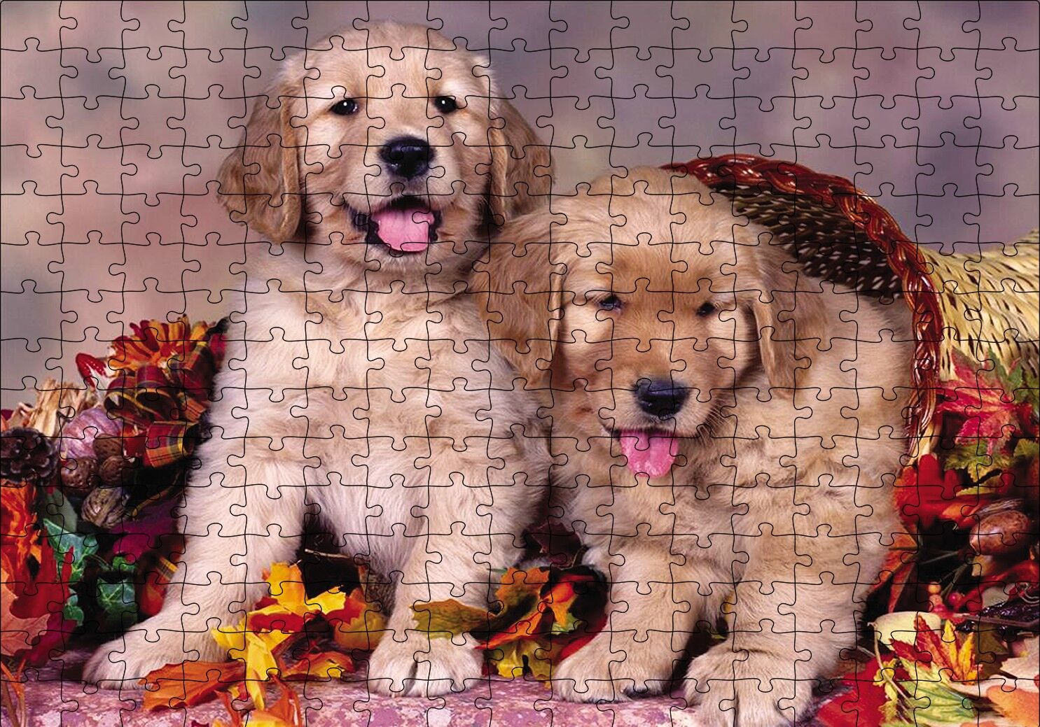 Sepetteki Yavru Köpekler Puzzle Yapboz MDF Ahşap 255 Parça 34 cm X 49 cm