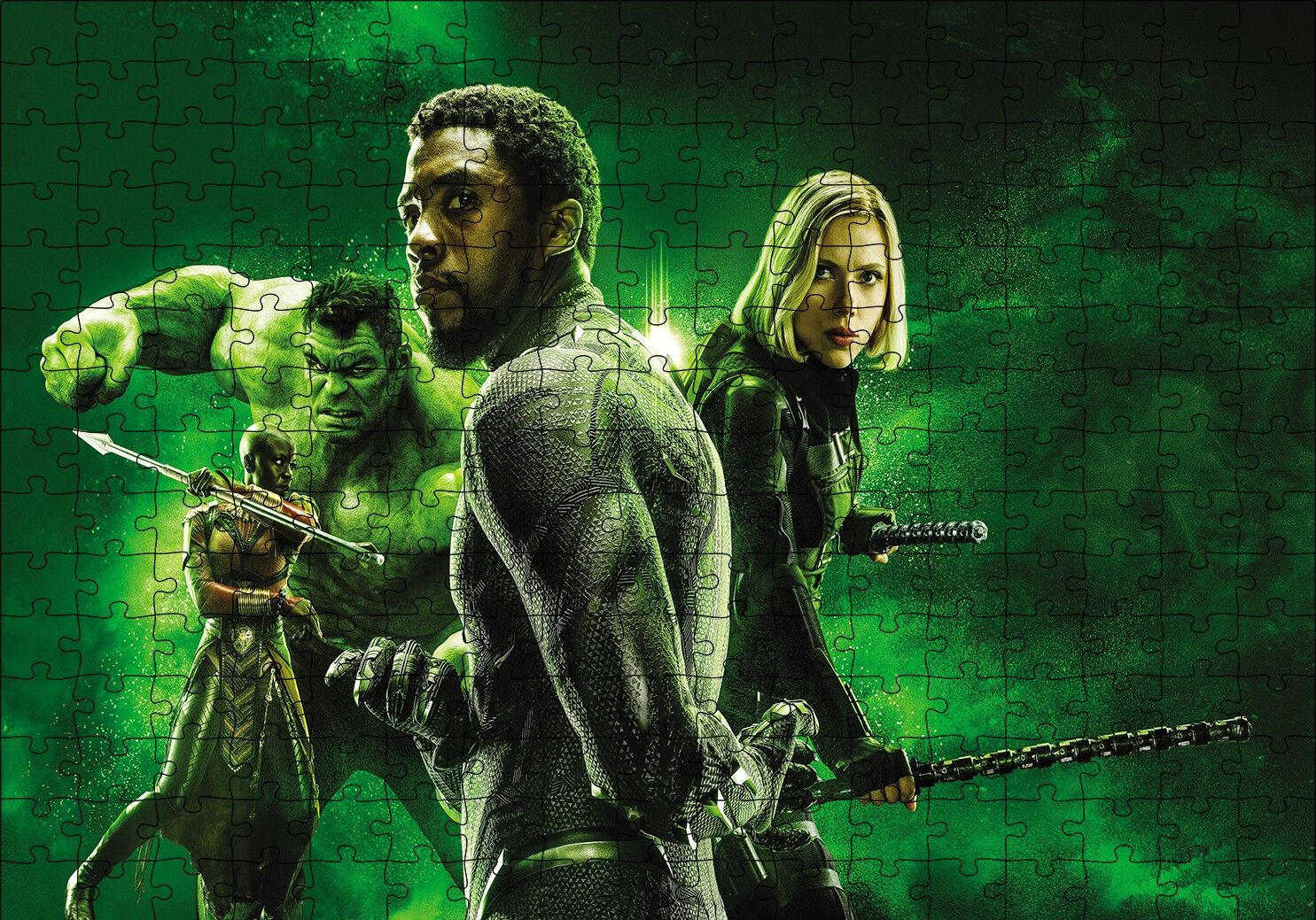 Hulk, Black Panther ve Black Widow Puzzle Yapboz MDF Ahşap 255 Parça 34 cm X 49 cm