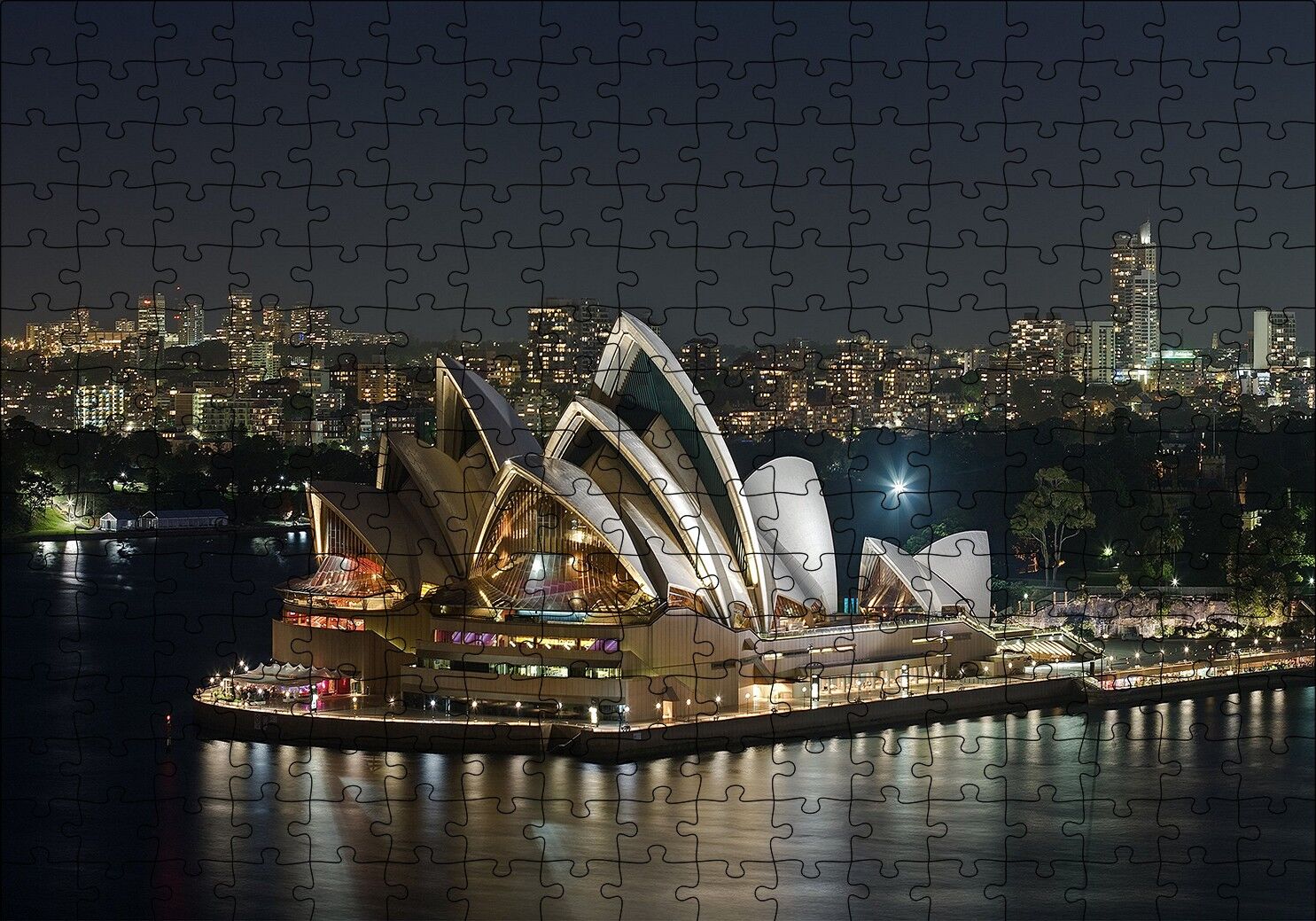 Avustralya Sydney Gece Manzarası Puzzle Yapboz MDF Ahşap 255 Parça 34 cm X 49 cm