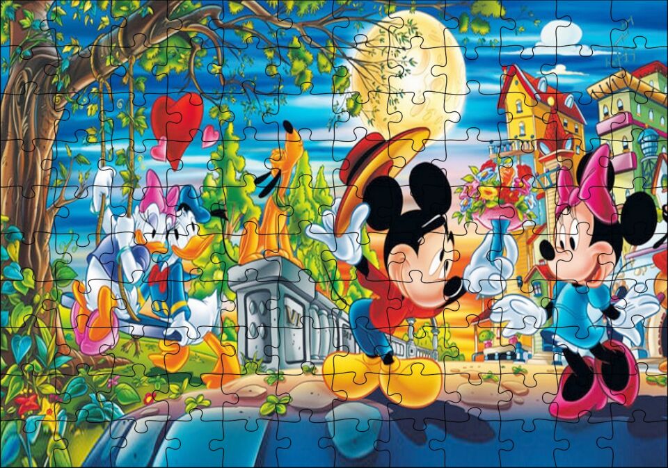 Minnie Mouse ve Donald Daisy Duck ile Mickey Disney Aşk Çifti Puzzle Yapboz MDF Ahşap