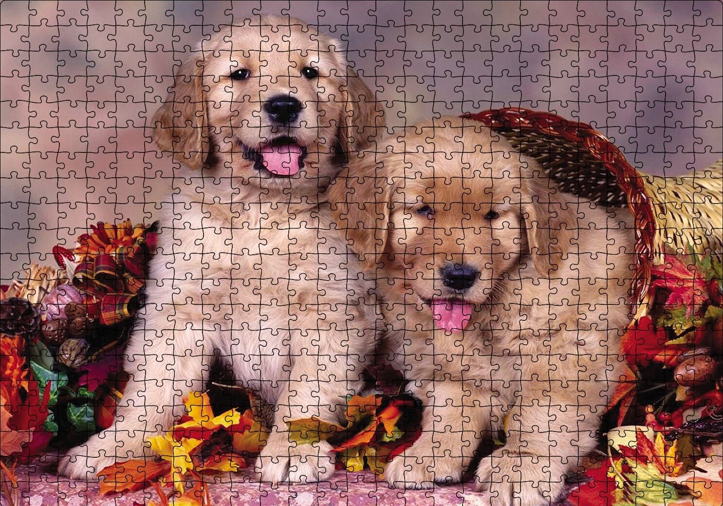 Sepetteki Yavru Köpekler Puzzle Yapboz MDF Ahşap 500 Parça 49 cm X 68 cm