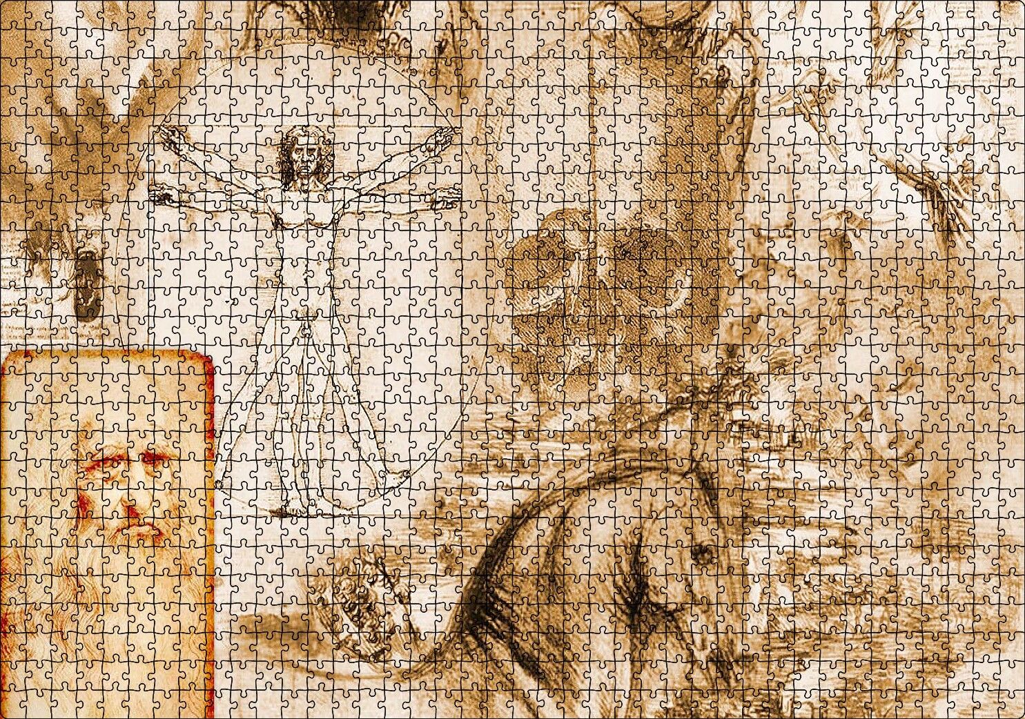 Ahşap Tabblo Leonardo Da Vinci Ve Eserleri Puzzle Yapboz MDF Ahşap 1000 Parça 49 cm X 68 cm