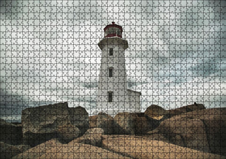 Kayalıklar Deniz Feneri ve Bulutlu Gökler Puzzle Yapboz MDF Ahşap 1000 Parça 49 cm X 68 cm
