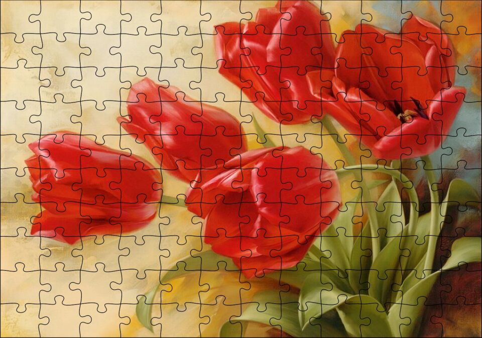 Kırmızı Gelincikler Sarı Arka Plan Puzzle Yapboz MDF Ahşap