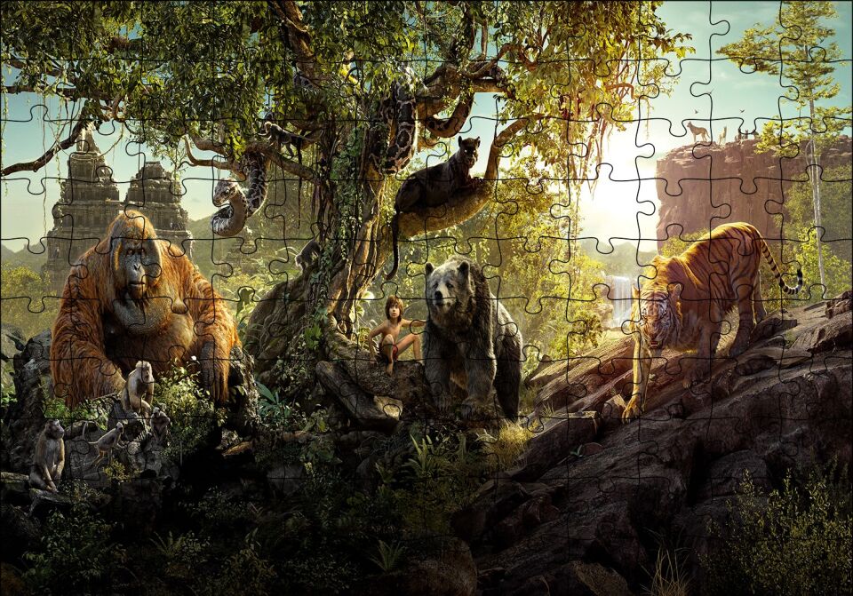 Mowgli Shere Kan Bagheera King Louie Puzzle Yapboz MDF Ahşap
