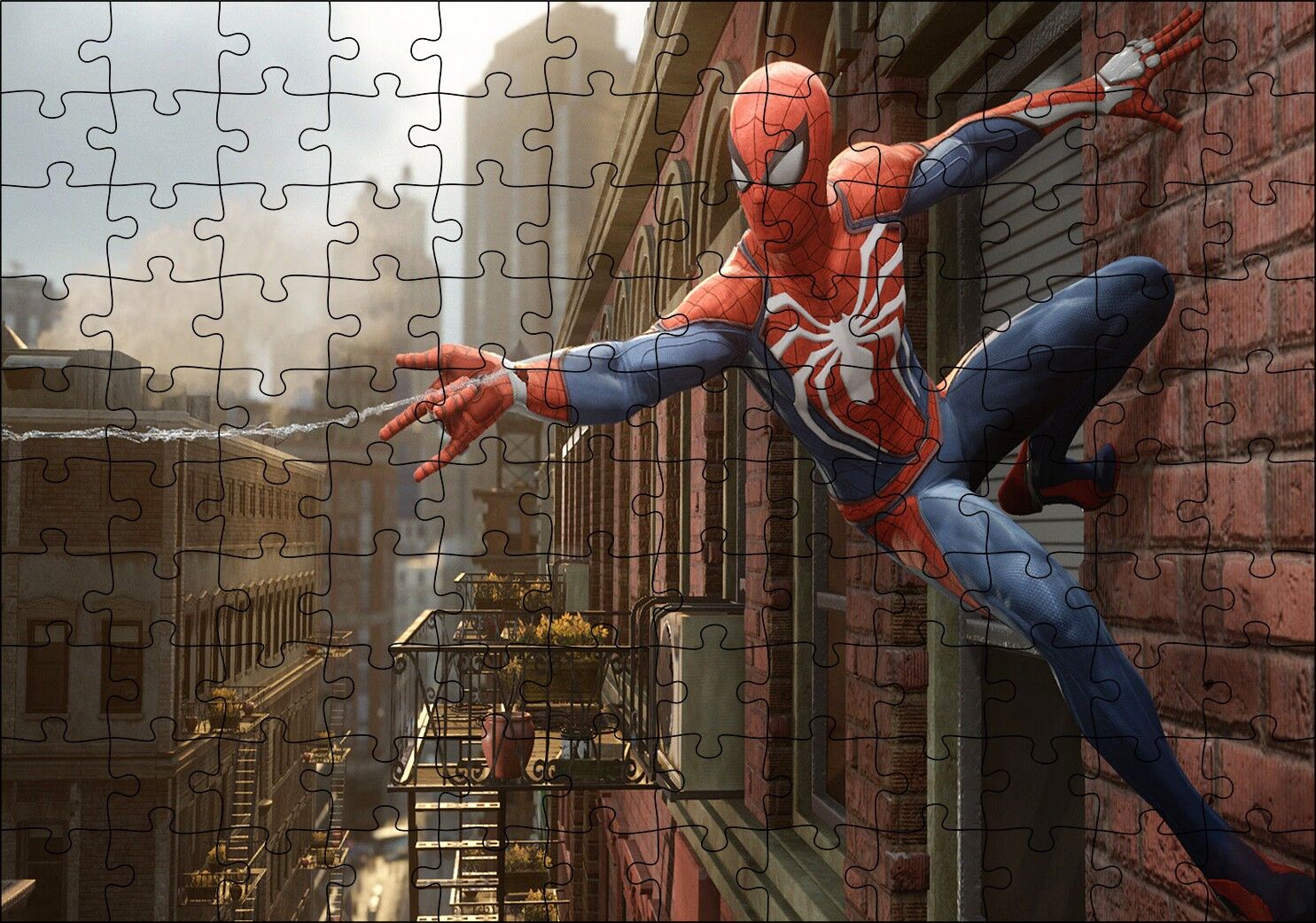 Spider Man Duvardan Ağ Atıyor Puzzle Yapboz MDF Ahşap 120 Parça 24 cm X 34 cm