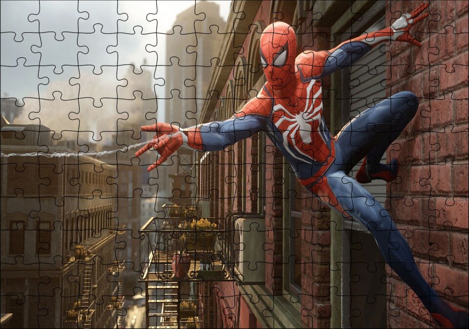 Spider Man Duvardan Ağ Atıyor Puzzle Yapboz MDF Ahşap 120 Parça 24 cm X 34 cm