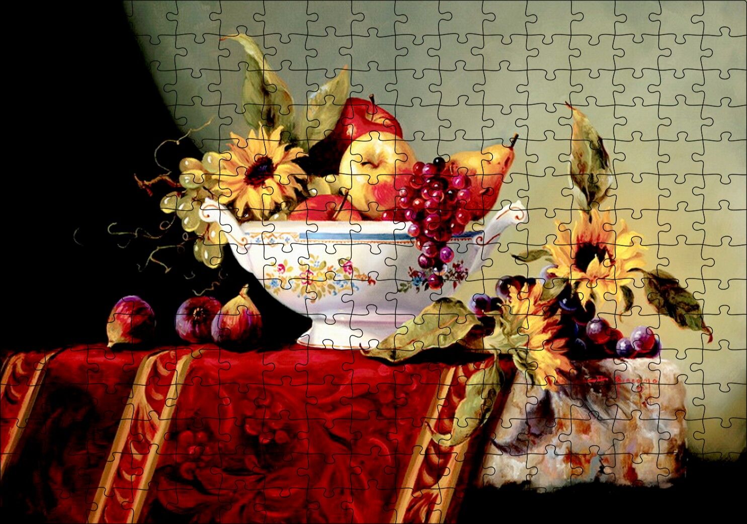 Seramik Tabakta Taze Meyveler ve Çiçekler Puzzle Yapboz MDF Ahşap 255 Parça 34 cm X 49 cm