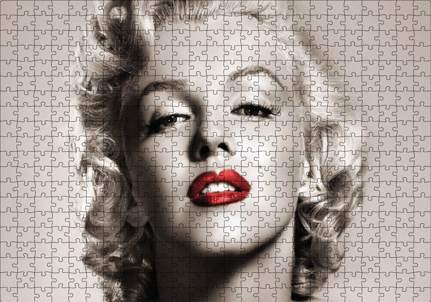 Marilyn Monroe Yakın Plan Kırmızı Dudaklar Puzzle Yapboz MDF Ahşap 500 Parça 49 cm X 68 cm