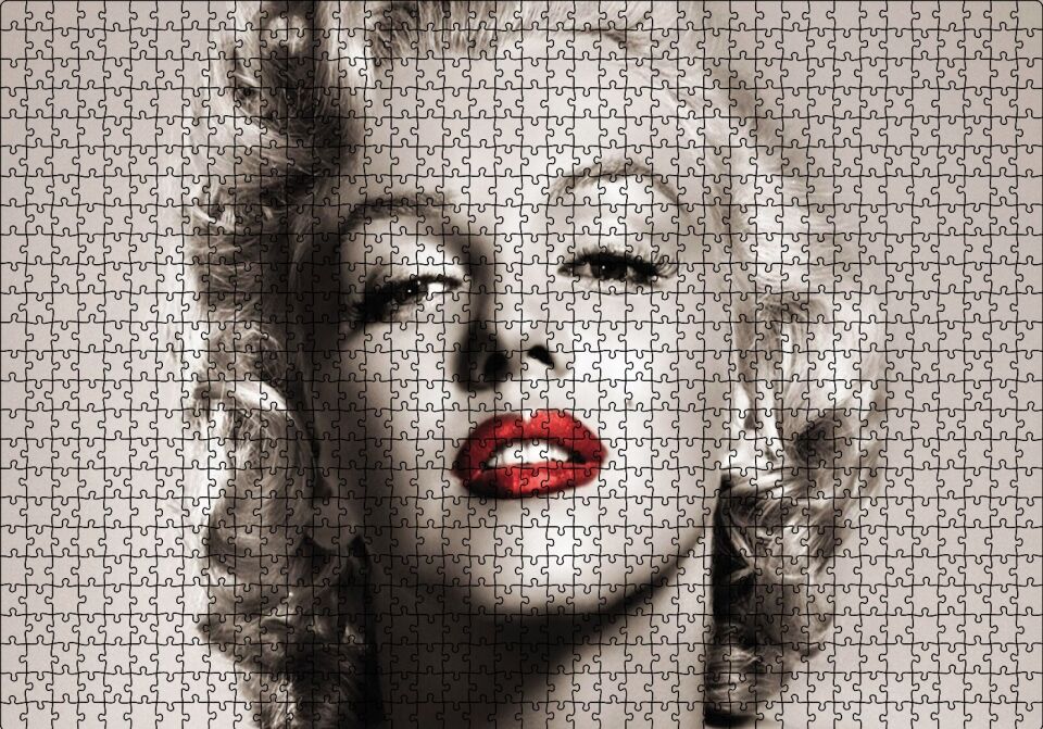 Marilyn Monroe Yakın Plan Kırmızı Dudaklar Puzzle Yapboz MDF Ahşap 1000 Parça 49 cm X 68 cm