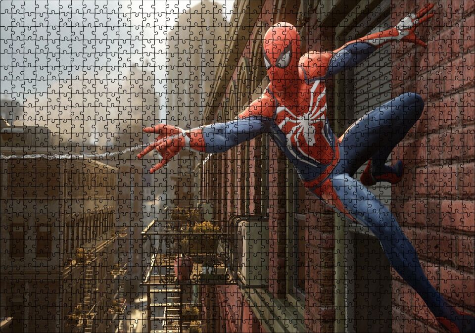 Spider Man Duvardan Ağ Atıyor Puzzle Yapboz MDF Ahşap 1000 Parça 49 cm X 68 cm