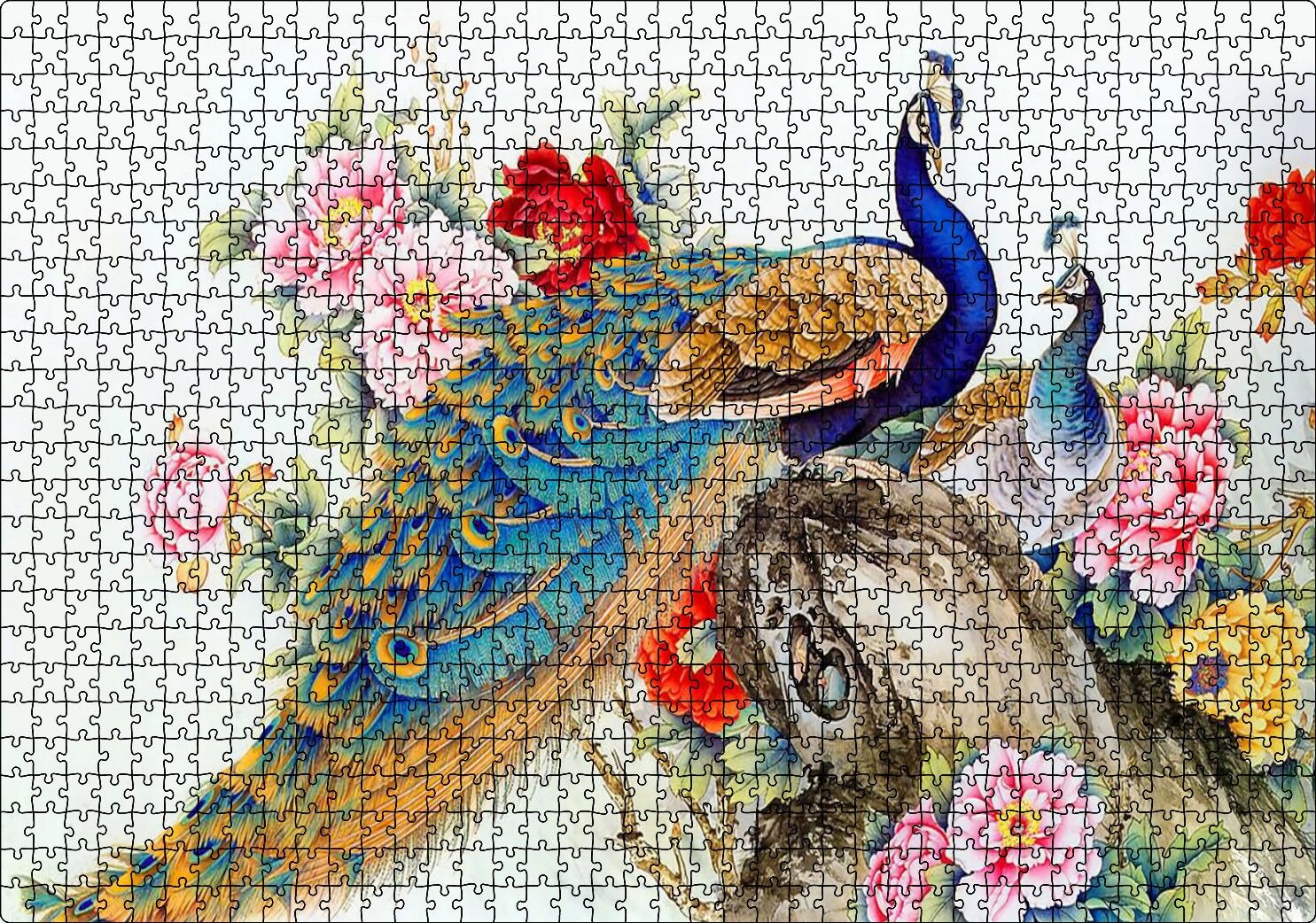 Çift Tavuskuşiar Sanatsal Görsel Puzzle Yapboz MDF Ahşap 1000 Parça 49 cm X 68 cm