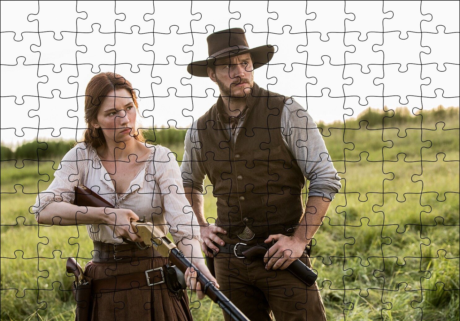 The Magnificent Seven Chris Pratt & Haley Bennett Puzzle Yapboz MDF Ahşap