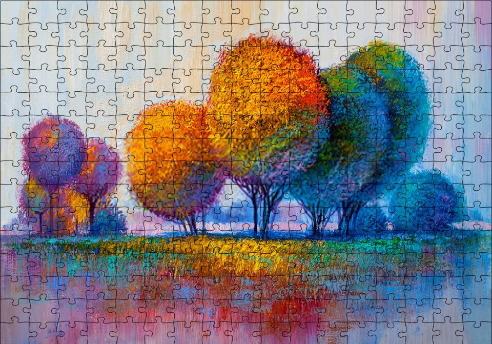 Modern Sanat Renkli Ağaç Doğa Görseli Puzzle Yapboz MDF Ahşap 255 Parça 34 cm X 49 cm