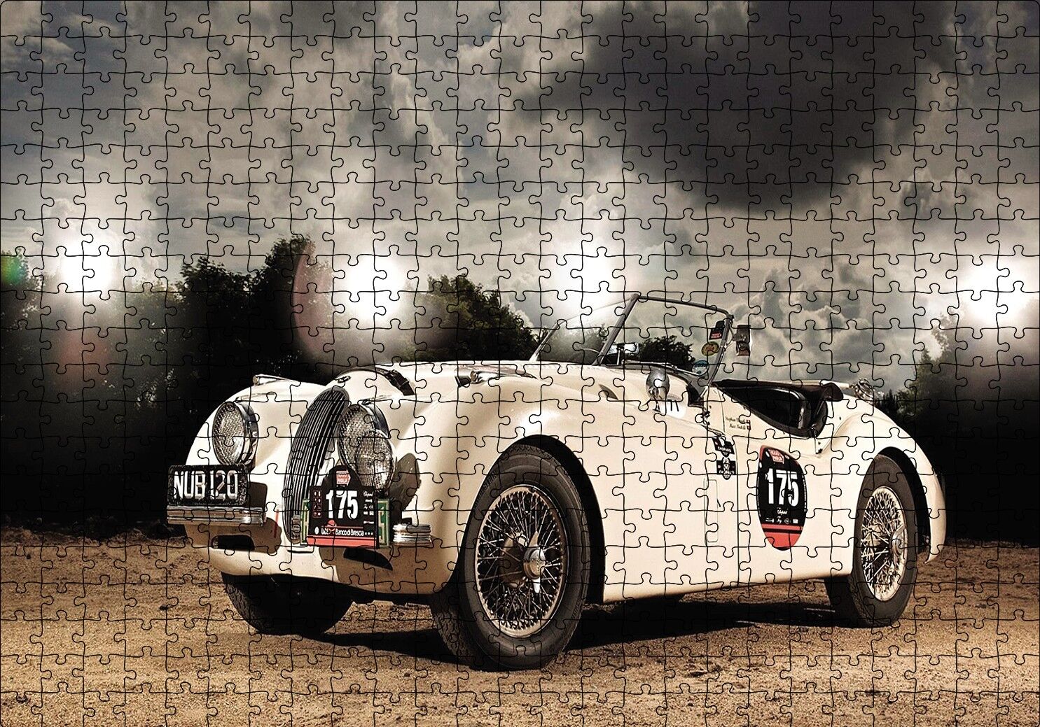 Eski Model Yarışta Otomobil Puzzle Yapboz MDF Ahşap 500 Parça 49 cm X 68 cm