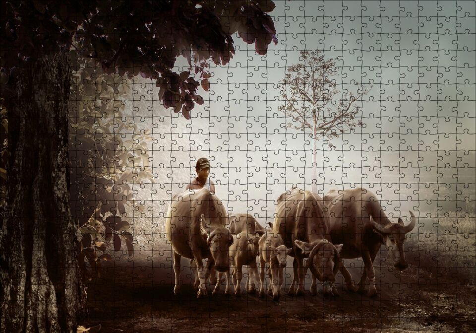 Çoban ve Küçük Sürüsü Puzzle Yapboz MDF Ahşap 500 Parça 49 cm X 68 cm