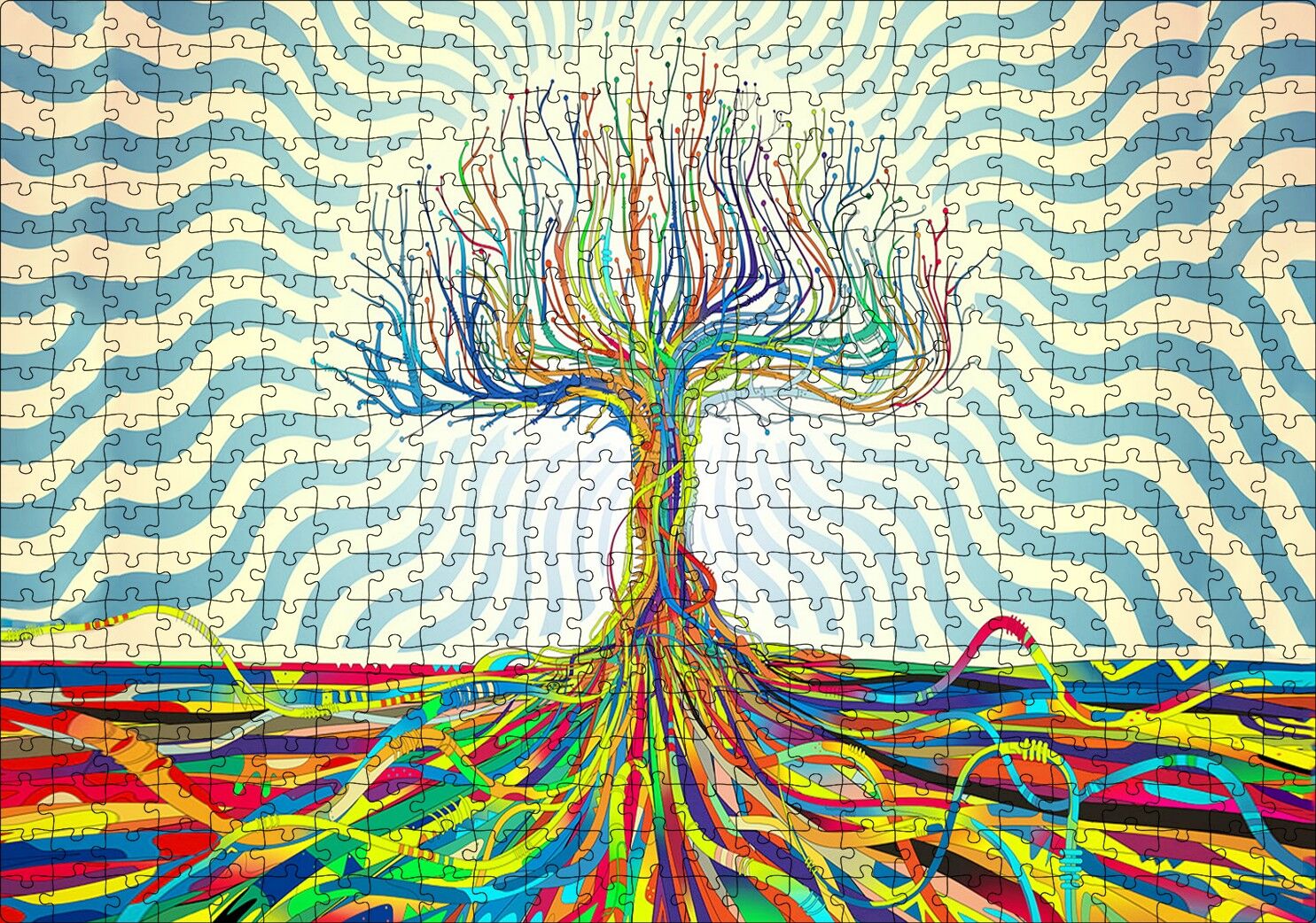Bir Ağaç Oluşturan Renkli Teller Görseli Puzzle Yapboz MDF Ahşap 500 Parça 49 cm X 68 cm
