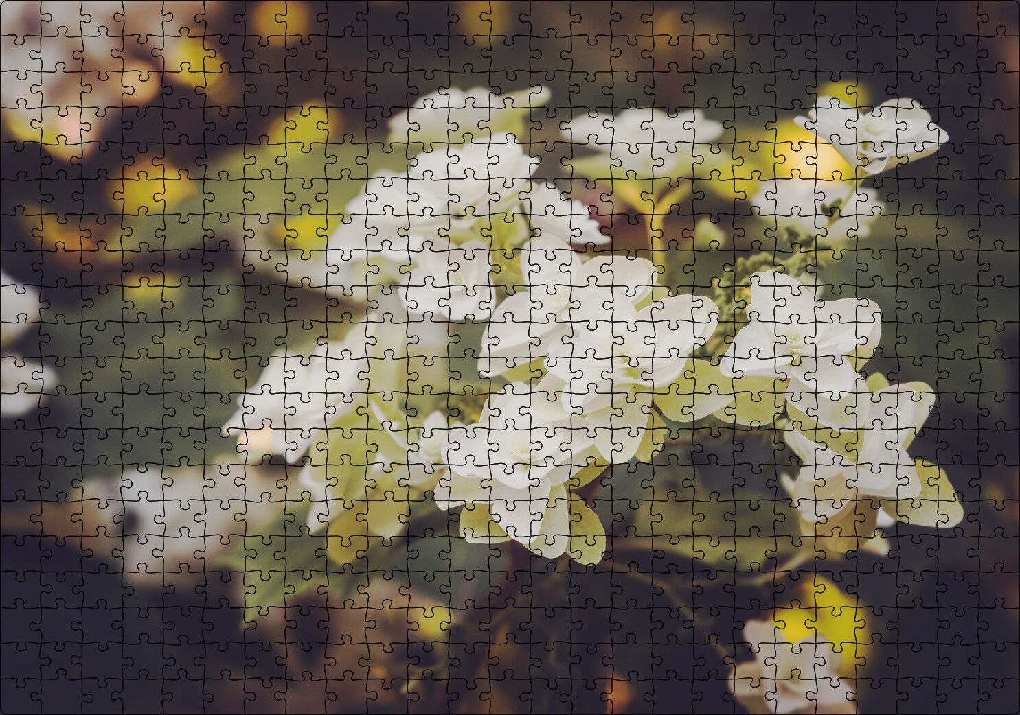Dalda Bembeyaz Çiçekler Flu Arka Plan Puzzle Yapboz MDF Ahşap 500 Parça 49 cm X 68 cm