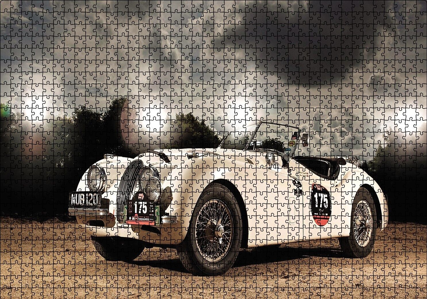 Eski Model Yarışta Otomobil Puzzle Yapboz MDF Ahşap 1000 Parça 49 cm X 68 cm
