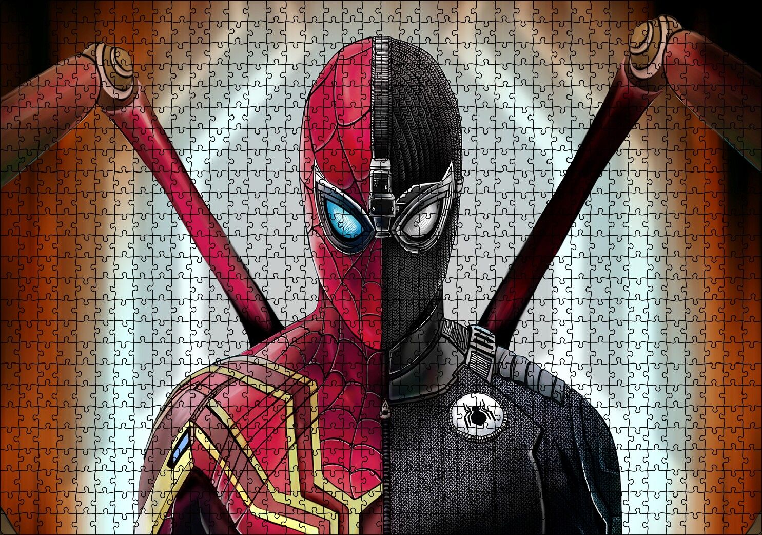 Spider Man İki Kostüm Birarada Puzzle Yapboz MDF Ahşap 1000 Parça 49 cm X 68 cm