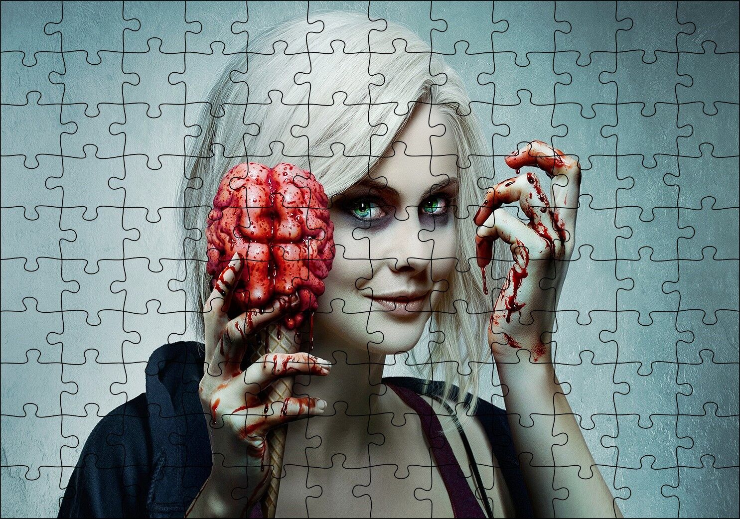 Zombi Kadın Beyin Dondurması Görseli Puzzle Yapboz MDF Ahşap