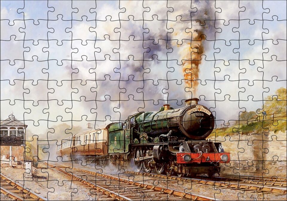 Buharlı Tren Yağlı  Boya Çizim Puzzle Yapboz MDF Ahşap 120 Parça 24 cm X 34 cm