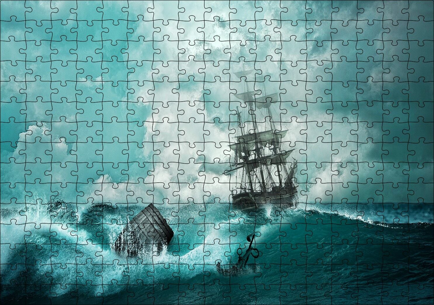Dalgalar Arasında Gulet ve Bulutlu Gökler Puzzle Yapboz MDF Ahşap 255 Parça 34 cm X 49 cm