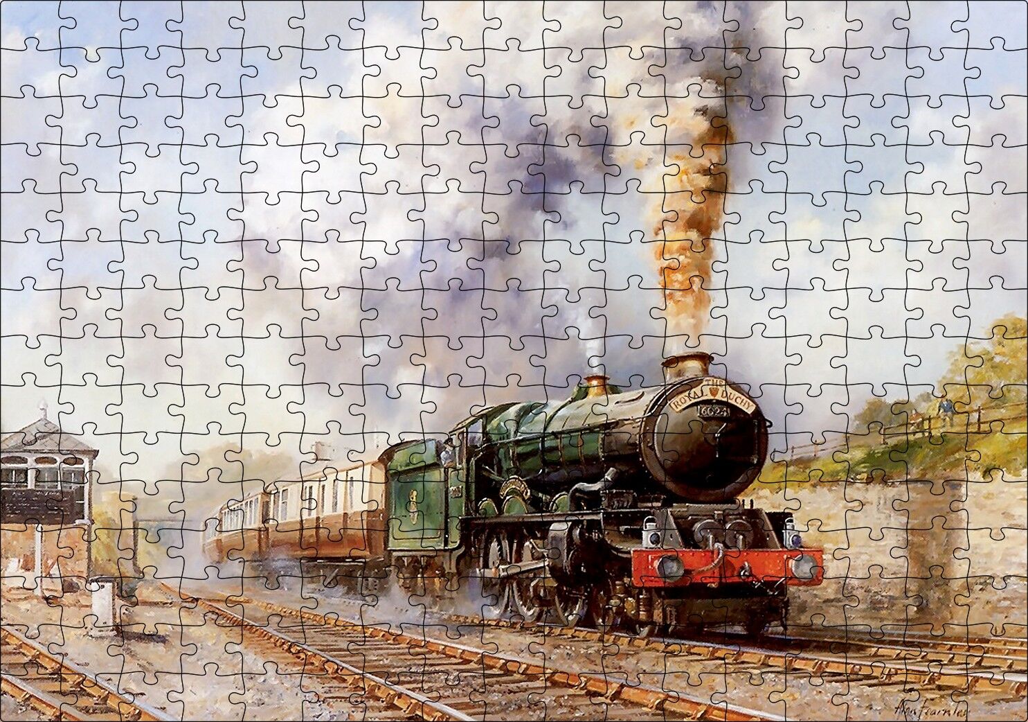 Buharlı Tren Yağlı  Boya Çizim Puzzle Yapboz MDF Ahşap 255 Parça 34 cm X 49 cm