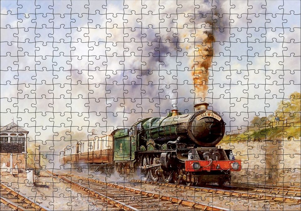 Buharlı Tren Yağlı  Boya Çizim Puzzle Yapboz MDF Ahşap 255 Parça 34 cm X 49 cm