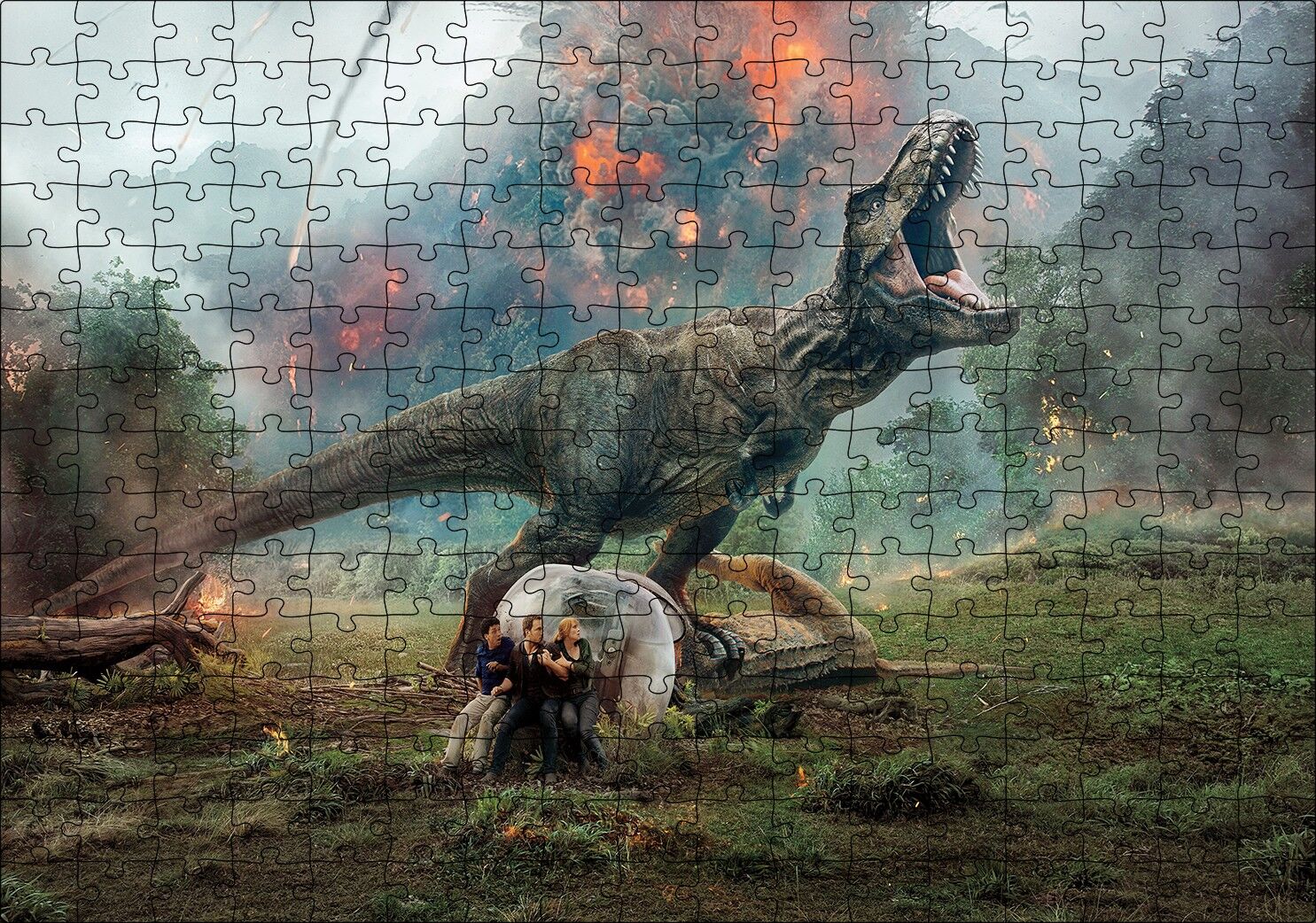 Jurassic World Kayıp Krallık T-Rex ve Yanardağ Puzzle Yapboz MDF Ahşap 255 Parça 34 cm X 49 cm