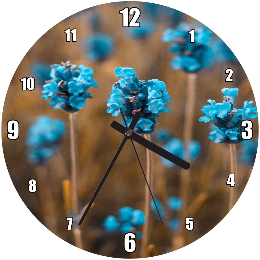 Küçük Mavi Çiçek Tarlası Mdf Ahşap Duvar Saati