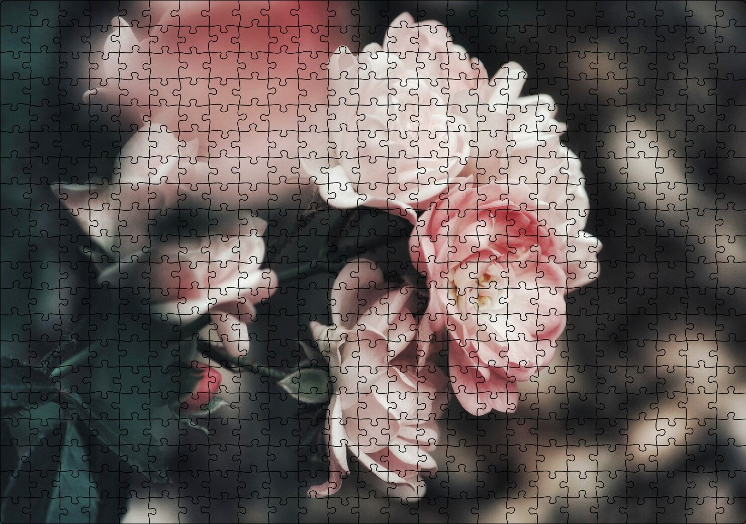 Pembe Güller Flu Arkaplan Puzzle Yapboz MDF Ahşap 500 Parça 49 cm X 68 cm