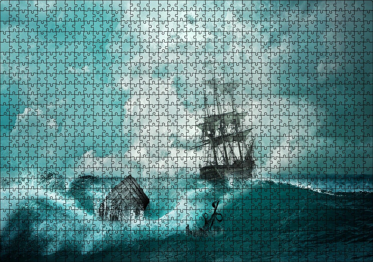 Dalgalar Arasında Gulet ve Bulutlu Gökler Puzzle Yapboz MDF Ahşap 1000 Parça 49 cm X 68 cm