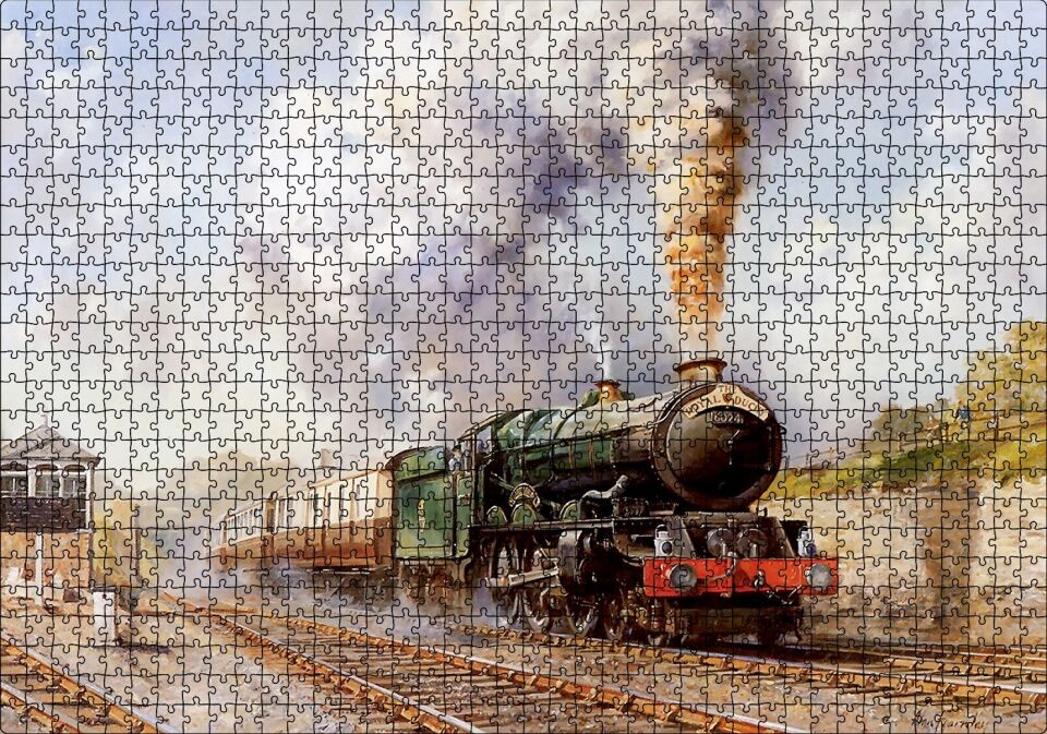 Buharlı Tren Yağlı  Boya Çizim Puzzle Yapboz MDF Ahşap 1000 Parça 49 cm X 68 cm