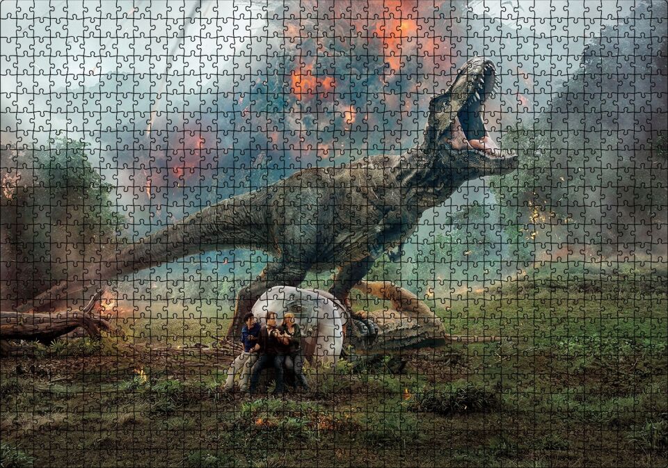 Jurassic World Kayıp Krallık T-Rex ve Yanardağ Puzzle Yapboz MDF Ahşap 1000 Parça 49 cm X 68 cm