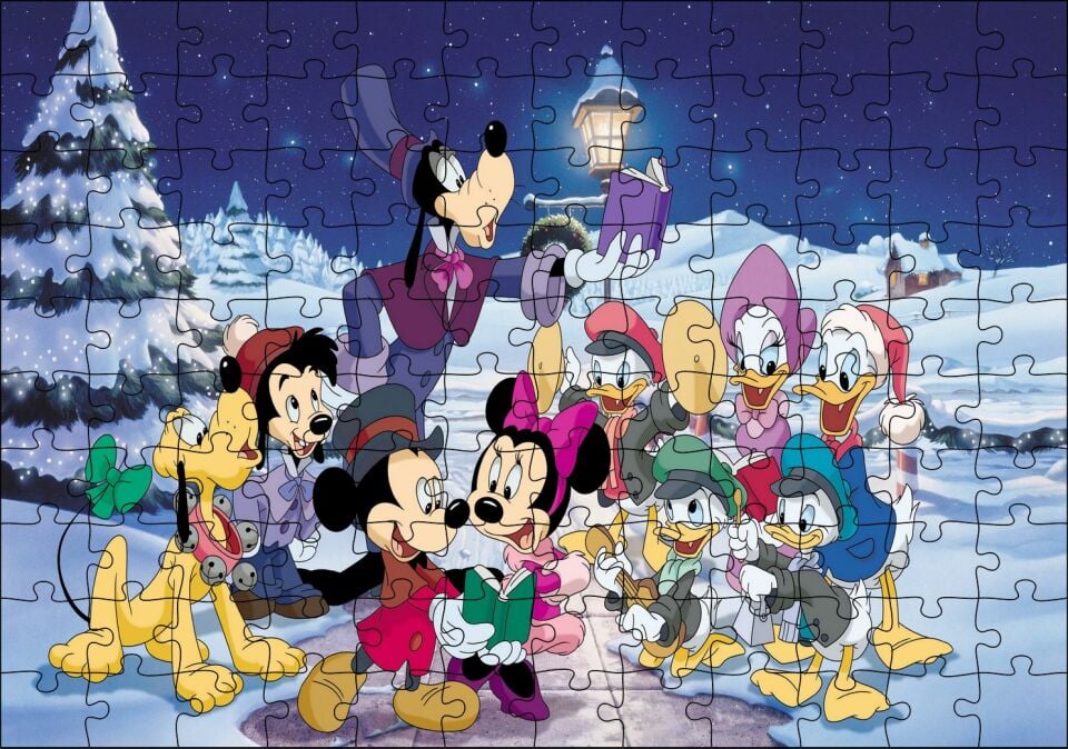Mutlu Yıllar Tatiller Mickey Ve Minnie Mouse Donald Ve Daisy Duck Goofy Pluto Puzzle Yapboz MDF Ahşap