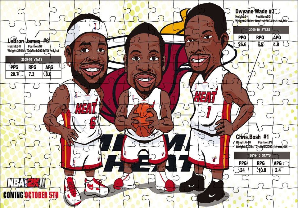 NBA Lebron Dwyane Chris Karikatürize Puzzle Yapboz MDF Ahşap 120 Parça 24 cm X 34 cm